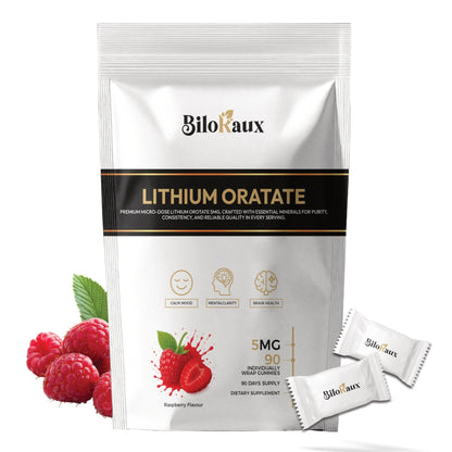 BiloRaux Lithium Orotate 5mg Gummies – Premium Microdose Lithium Supplement for Calm Balance & Focus – Natural Raspberry Flavour – 90 Vegan Gummies - dailyvitalstore