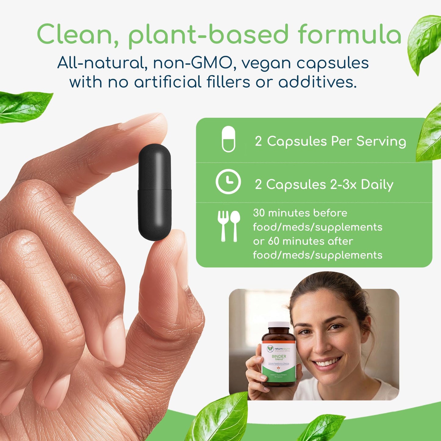 Binder Blend - Toxin Binder Supplement, Detox Capsules for a Healthy Gut - 180 Capsules - 90 Servings - 960mg Activated Charcoal - dailyvitalstore