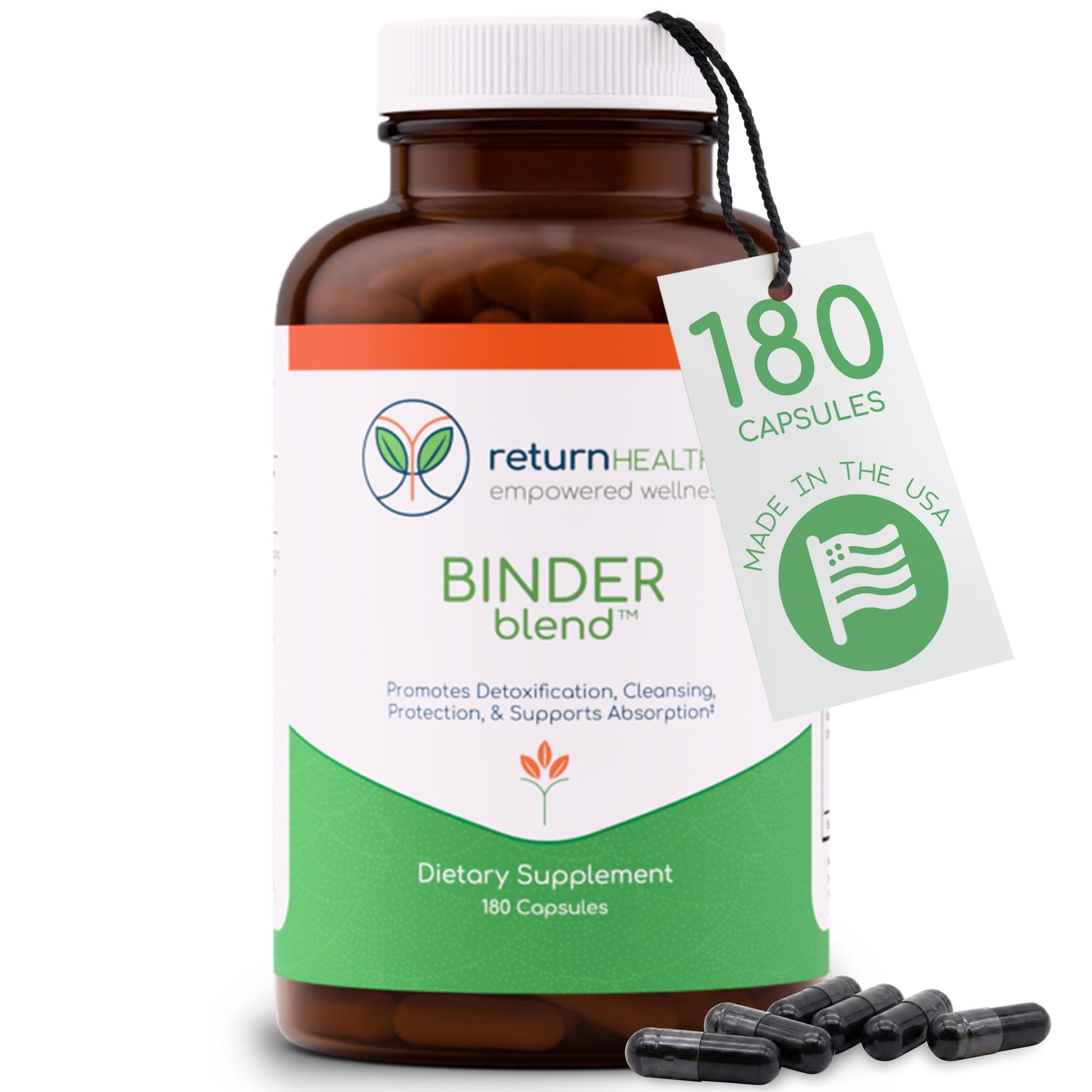 Binder Blend - Toxin Binder Supplement, Detox Capsules for a Healthy Gut - 180 Capsules - 90 Servings - 960mg Activated Charcoal - dailyvitalstore
