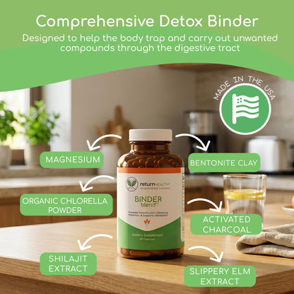 Binder Blend - Toxin Binder Supplement, Detox Capsules for a Healthy Gut - 180 Capsules - 90 Servings - 960mg Activated Charcoal - dailyvitalstore