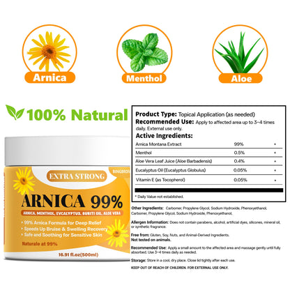 Bingbrofam Arnica Cream 99% Extra Strength Gel Pain Relief for Fast Healing Thin Skin, Seniors Bruises with Menthol, Swelling, Soothing Massage, 16.9 Oz - dailyvitalstore
