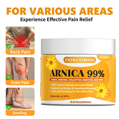 Bingbrofam Arnica Cream 99% Extra Strength Gel Pain Relief for Fast Healing Thin Skin, Seniors Bruises with Menthol, Swelling, Soothing Massage, 16.9 Oz - dailyvitalstore
