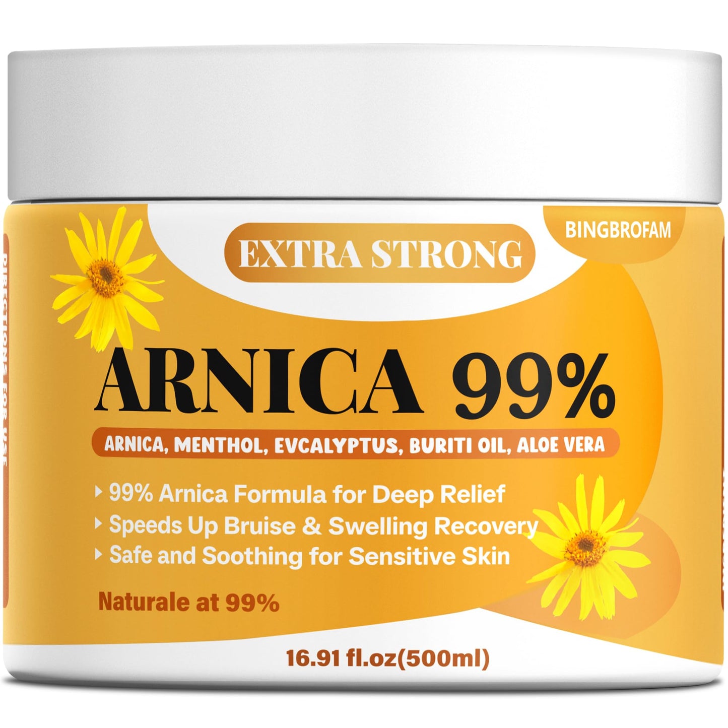 Bingbrofam Arnica Cream 99% Extra Strength Gel Pain Relief for Fast Healing Thin Skin, Seniors Bruises with Menthol, Swelling, Soothing Massage, 16.9 Oz - dailyvitalstore