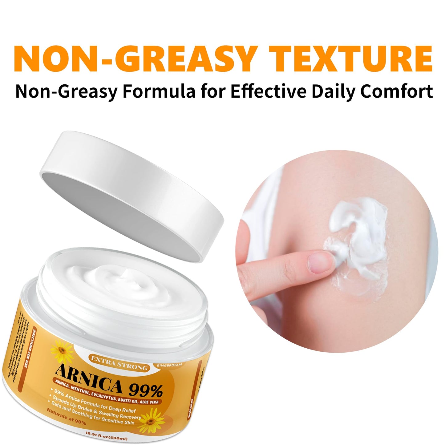 Bingbrofam Arnica Cream 99% Extra Strength Gel Pain Relief for Fast Healing Thin Skin, Seniors Bruises with Menthol, Swelling, Soothing Massage, 16.9 Oz - dailyvitalstore