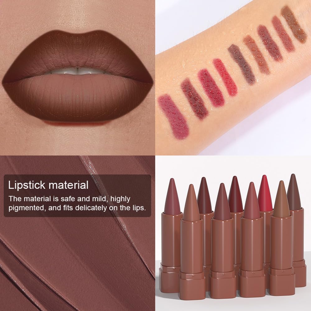 BINGBRUSH 2-in-1 Gradient Dark Brown Lip Liner & Lipstick Combo,Matte Longwear Waterproof Lip Pencil with Cone Tip,Smudge Proof Crayon for Flawless Ombre Contour,Women's Long Lasting Makeup Set - dailyvitalstore