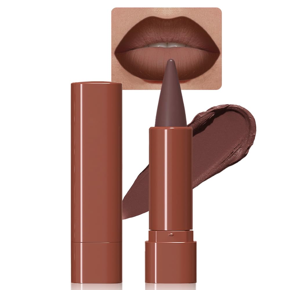 BINGBRUSH 2-in-1 Gradient Dark Brown Lip Liner & Lipstick Combo,Matte Longwear Waterproof Lip Pencil with Cone Tip,Smudge Proof Crayon for Flawless Ombre Contour,Women's Long Lasting Makeup Set - dailyvitalstore