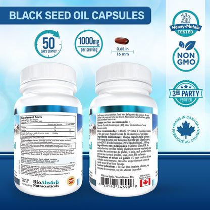 Bio Absorb Black Seed Oil Cold Pressed Capsules. 200 softgels, 500mg (50-Day Supply). No Aftertaste. - dailyvitalstore