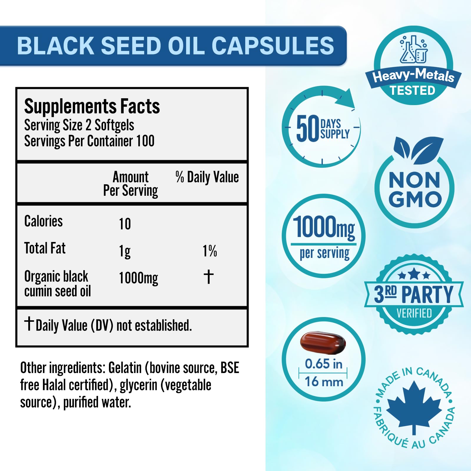 Bio Absorb Black Seed Oil Cold Pressed Capsules. 200 softgels, 500mg (50-Day Supply). No Aftertaste. - dailyvitalstore