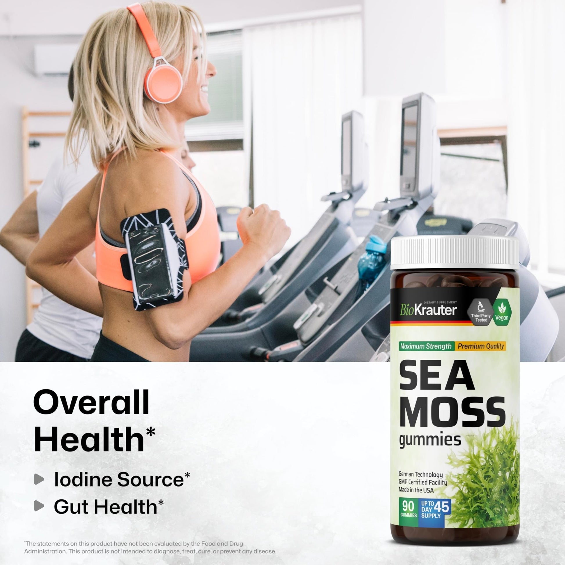 BIO KRAUTER® 3-in-1 Sea Moss for Thyroid Support - Vegan Sea Moss Gummies with Bladderwrack & Burdock Root for Women & Men - 90 Gummies Chondrus Crispus Formula, 45 Days of Supply, Mango Flavor - dailyvitalstore