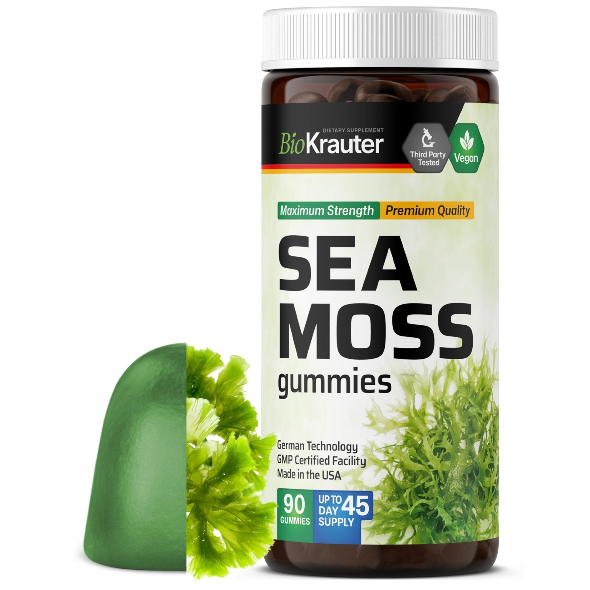 BIO KRAUTER® 3-in-1 Sea Moss for Thyroid Support - Vegan Sea Moss Gummies with Bladderwrack & Burdock Root for Women & Men - 90 Gummies Chondrus Crispus Formula, 45 Days of Supply, Mango Flavor - dailyvitalstore