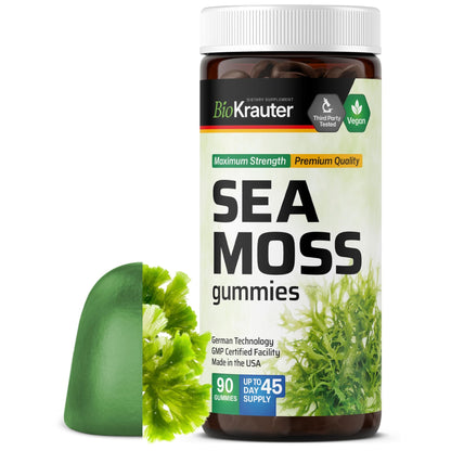 BIO KRAUTER® 3-in-1 Sea Moss for Thyroid Support - Vegan Sea Moss Gummies with Bladderwrack & Burdock Root for Women & Men - 90 Gummies Chondrus Crispus Formula, 45 Days of Supply, Mango Flavor - dailyvitalstore