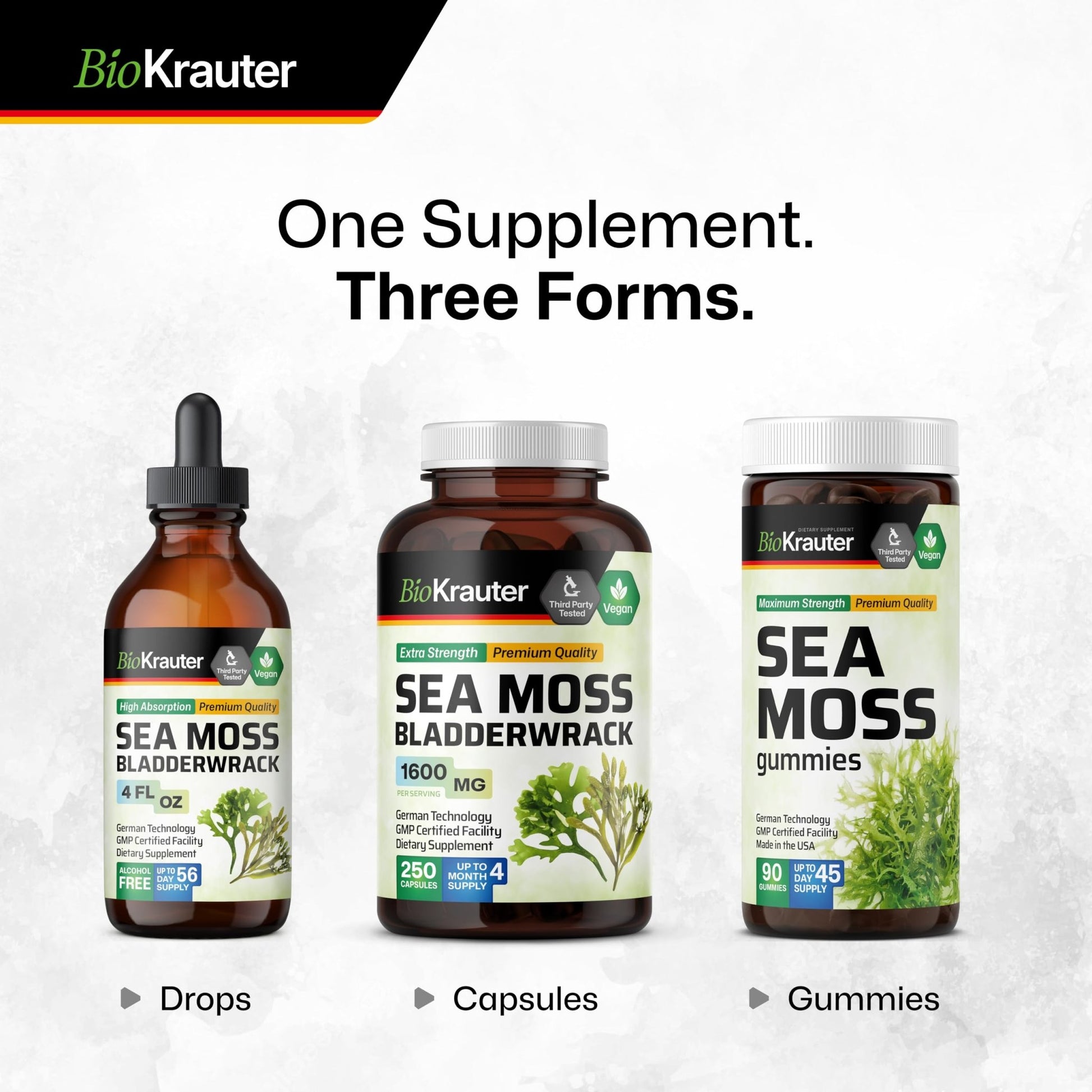 BIO KRAUTER® 3-in-1 Sea Moss for Thyroid Support - Vegan Sea Moss Gummies with Bladderwrack & Burdock Root for Women & Men - 90 Gummies Chondrus Crispus Formula, 45 Days of Supply, Mango Flavor - dailyvitalstore