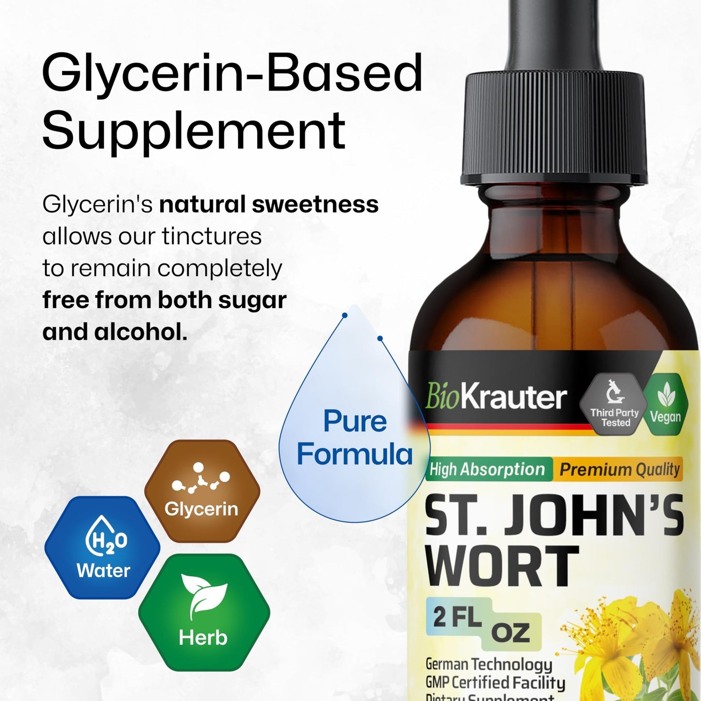 BIO KRAUTER® St Johns Wort for Calm & Mood Support - Vegan St. John's Wort for Relaxation & Emotional Wellness Support - Calm Drops 2 Fl.Oz., 28-Day Supply, Alcohol & Sugar Free Herbal Supplements - dailyvitalstore