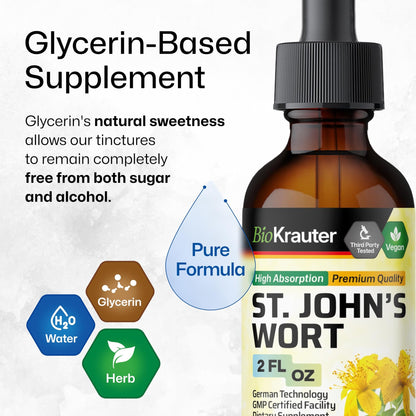 BIO KRAUTER® St Johns Wort for Calm & Mood Support - Vegan St. John's Wort for Relaxation & Emotional Wellness Support - Calm Drops 2 Fl.Oz., 28-Day Supply, Alcohol & Sugar Free Herbal Supplements - dailyvitalstore