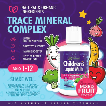 Bio Naturals Children's Liquid Multivitamin & Immune Booster - Natural Supplement for Kids & Toddlers with Vitamins A B C D3 E, Fiber - dailyvitalstore