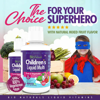 Bio Naturals Children's Liquid Multivitamin & Immune Booster - Natural Supplement for Kids & Toddlers with Vitamins A B C D3 E, Fiber - dailyvitalstore