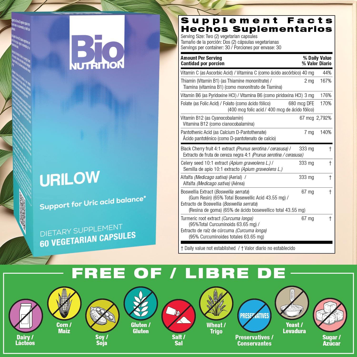 Bio Nutrition 2 Pack Urilow 60 Vegetarian Capsules | Natural Support for Urinary Health | Promotes a Healthy Uric Acid Balance - dailyvitalstore