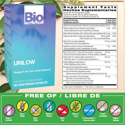 Bio Nutrition 2 Pack Urilow 60 Vegetarian Capsules | Natural Support for Urinary Health | Promotes a Healthy Uric Acid Balance - dailyvitalstore