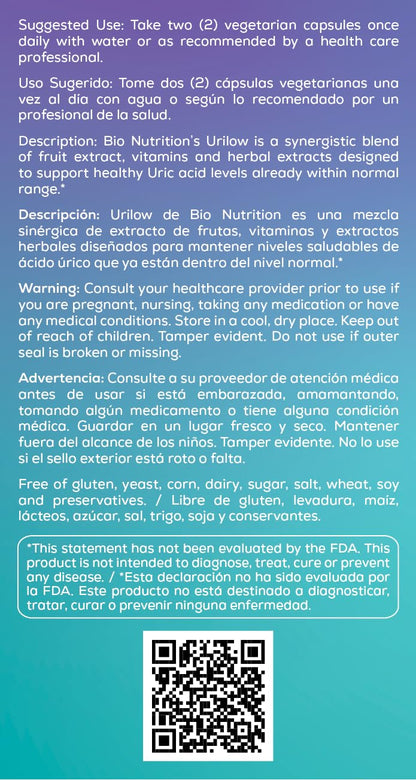 Bio Nutrition 2 Pack Urilow 60 Vegetarian Capsules | Natural Support for Urinary Health | Promotes a Healthy Uric Acid Balance - dailyvitalstore