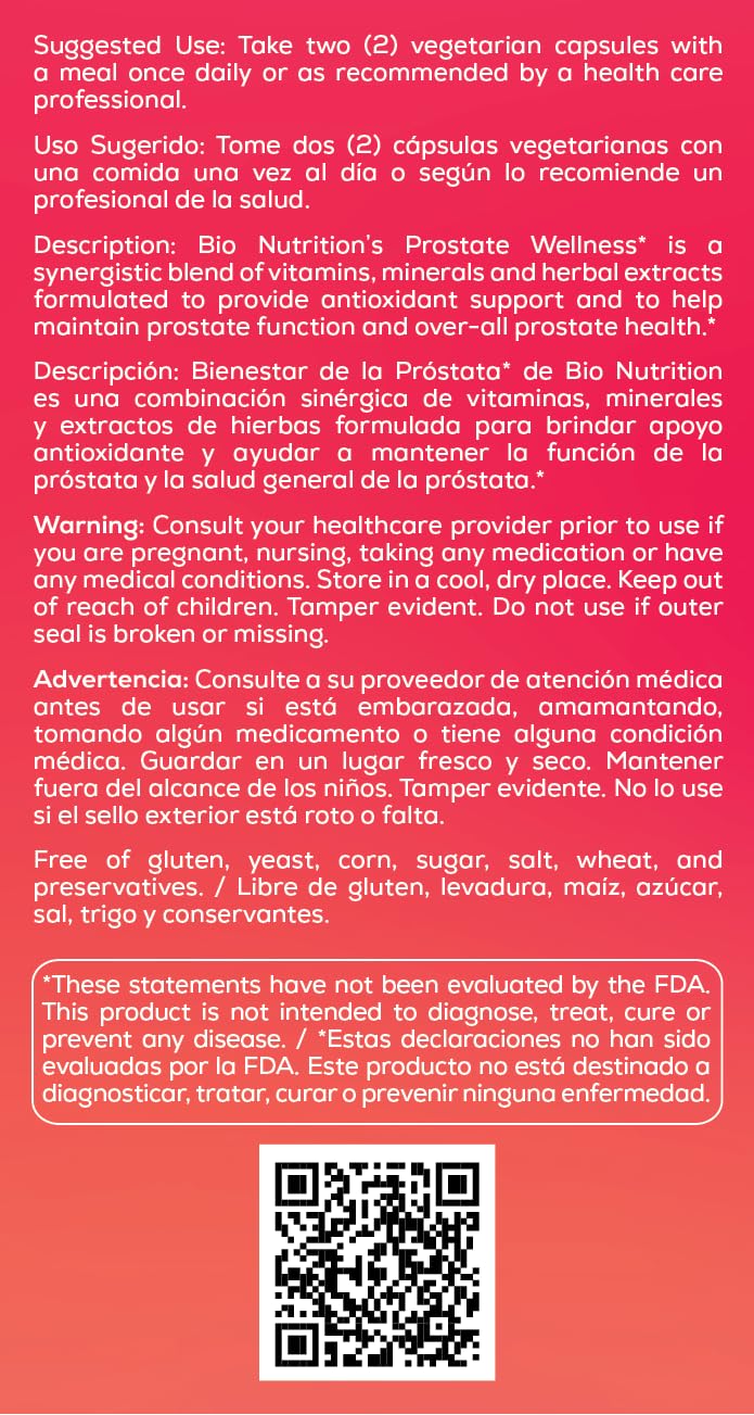 Bio Nutrition Prostate Wellness with Pumpkin Seed Extract 60 Capsules - dailyvitalstore