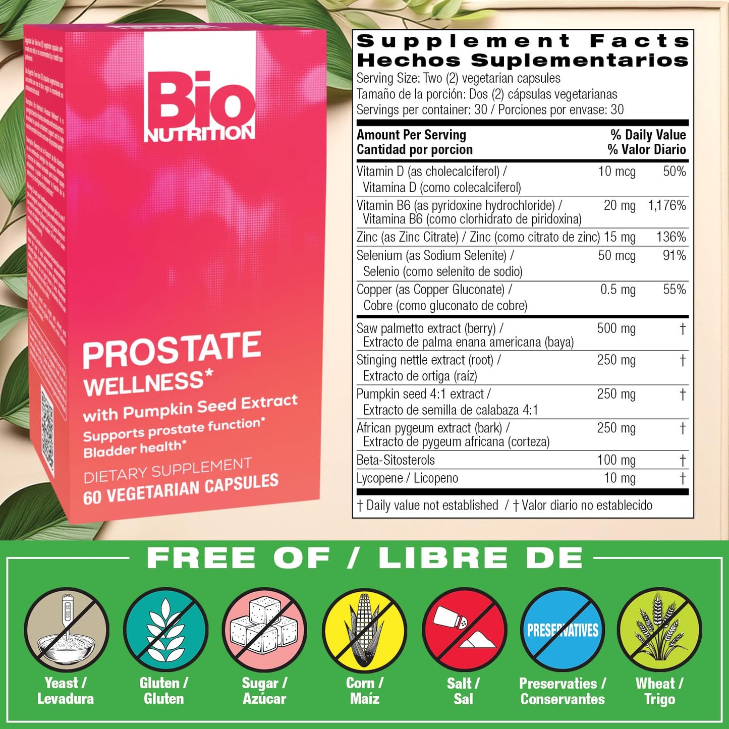 Bio Nutrition Prostate Wellness with Pumpkin Seed Extract 60 Capsules - dailyvitalstore