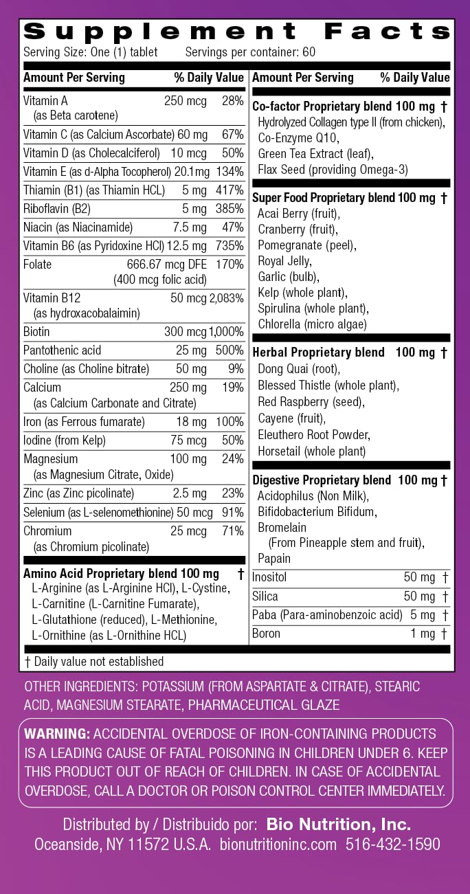 Bio Nutrition Women Wellness Tabs, 60 Count - dailyvitalstore