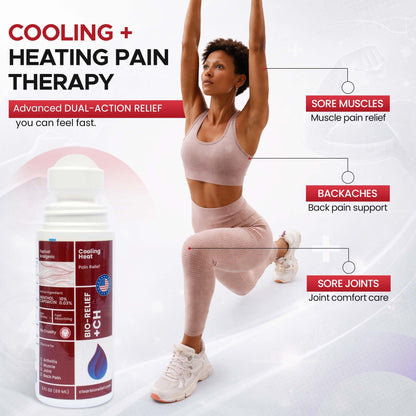BIO-RELIEF +CH Pain Relief Roll On w 10% Methanol | Highly Effective, Cool & Topical Pain Relief Extra Strength for Arthritis,Muscle,Joint & Back | Easy Roll On Maximum Strength, Made in USA - dailyvitalstore