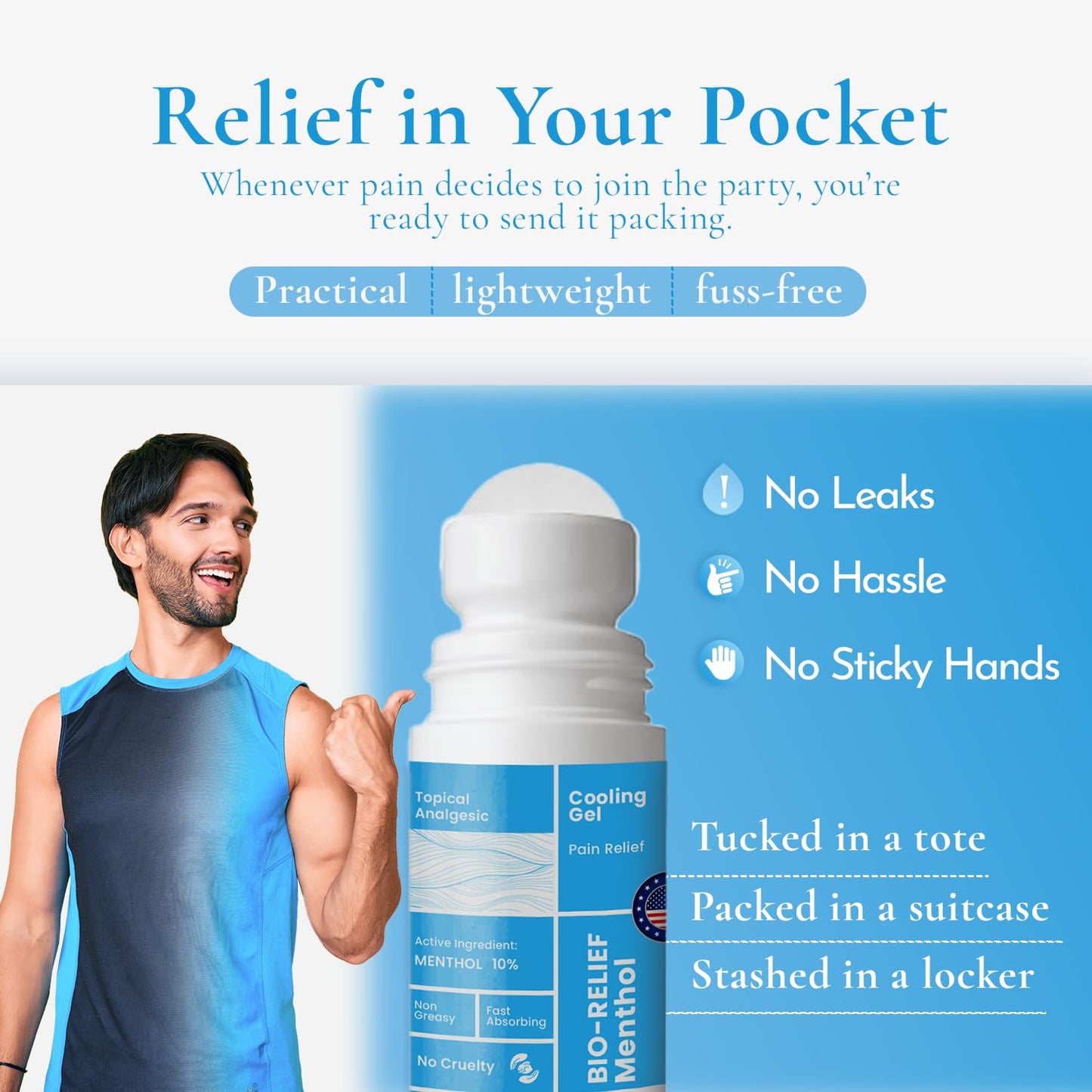 BIO-Relief Pain Roll On w 10% Menthol & Arnica | Highly Effective, Cool & Topical Pain Relief Extra Strength for Arthritis, Muscle, Joint, & Back - Easy Roll On Maximum Strength, Made in USA - dailyvitalstore
