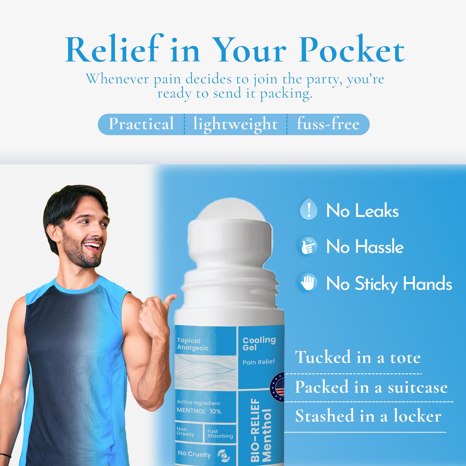 BIO-Relief Pain Roll On w 10% Menthol & Arnica | Highly Effective, Cool & Topical Pain Relief Extra Strength for Arthritis, Muscle, Joint, & Back - Easy Roll On Maximum Strength, Made in USA - dailyvitalstore