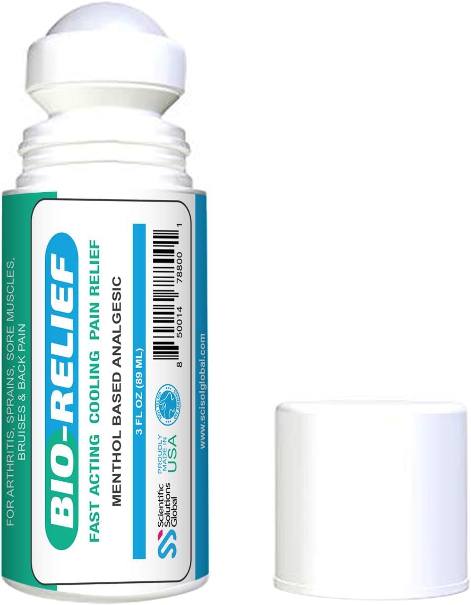 BIO-Relief Pain Roll On w 10% Menthol & Arnica | Highly Effective, Cool & Topical Pain Relief Extra Strength for Arthritis, Muscle, Joint, & Back - Easy Roll On Maximum Strength, Made in USA - dailyvitalstore