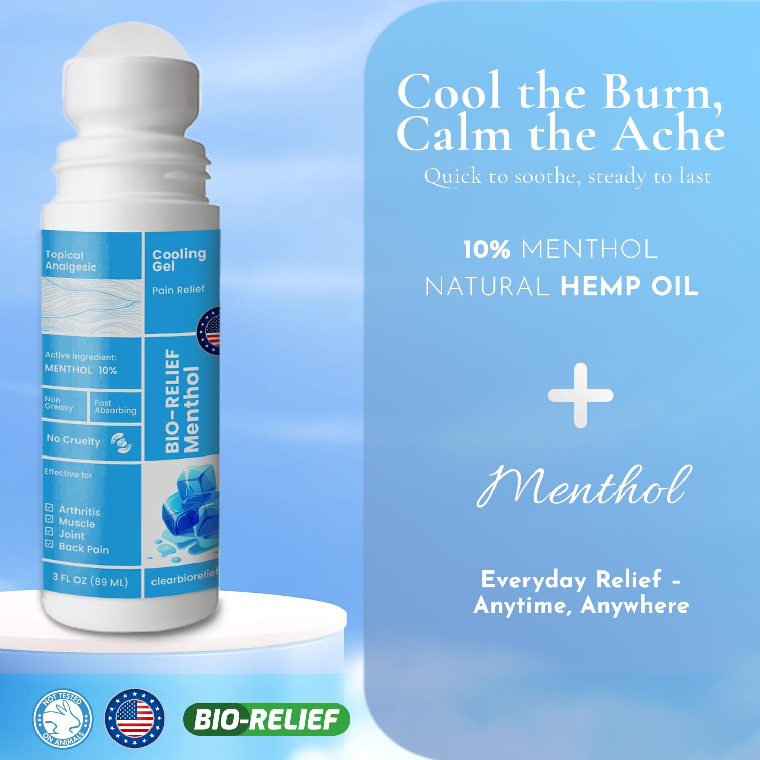 BIO-Relief Pain Roll On w 10% Menthol & Arnica | Highly Effective, Cool & Topical Pain Relief Extra Strength for Arthritis, Muscle, Joint, & Back - Easy Roll On Maximum Strength, Made in USA - dailyvitalstore