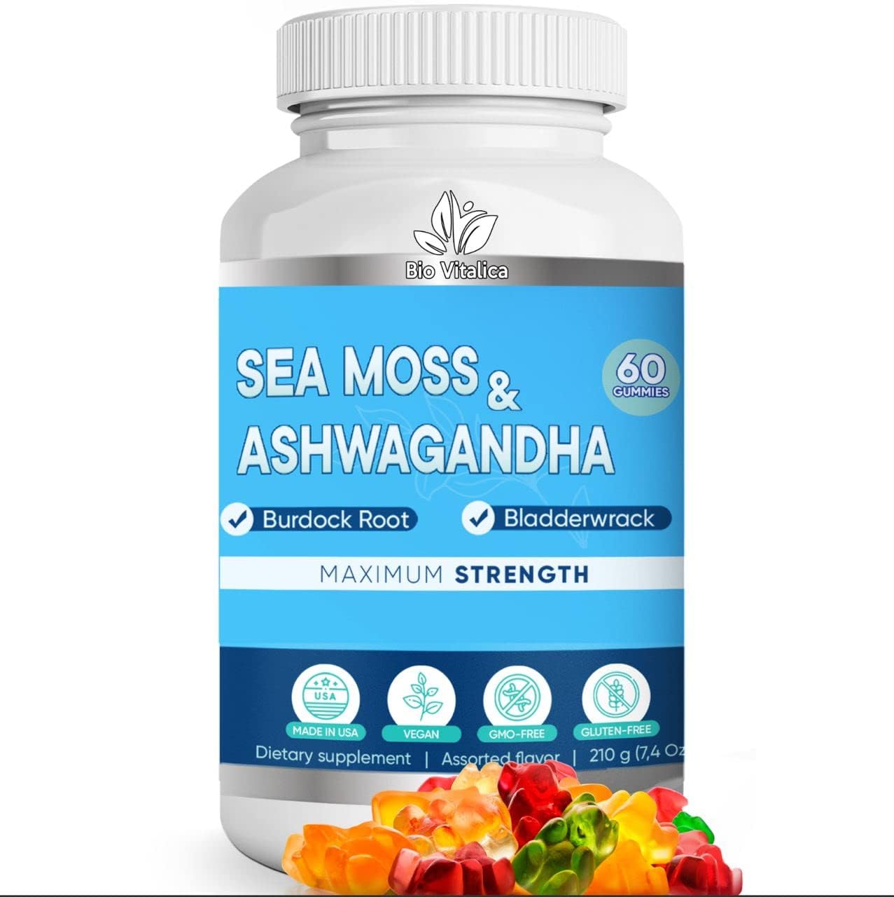 BIO VITALICA Sea Moss Ashwagandha Gummies - Organic Irish Seamoss & Ashwagandha Root Supplements for Supporting Energy for Men & Women, 60 Vegan Gummies - dailyvitalstore