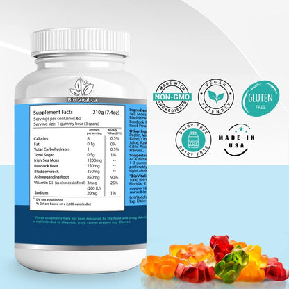 BIO VITALICA Sea Moss Ashwagandha Gummies - Organic Irish Seamoss & Ashwagandha Root Supplements for Supporting Energy for Men & Women, 60 Vegan Gummies - dailyvitalstore