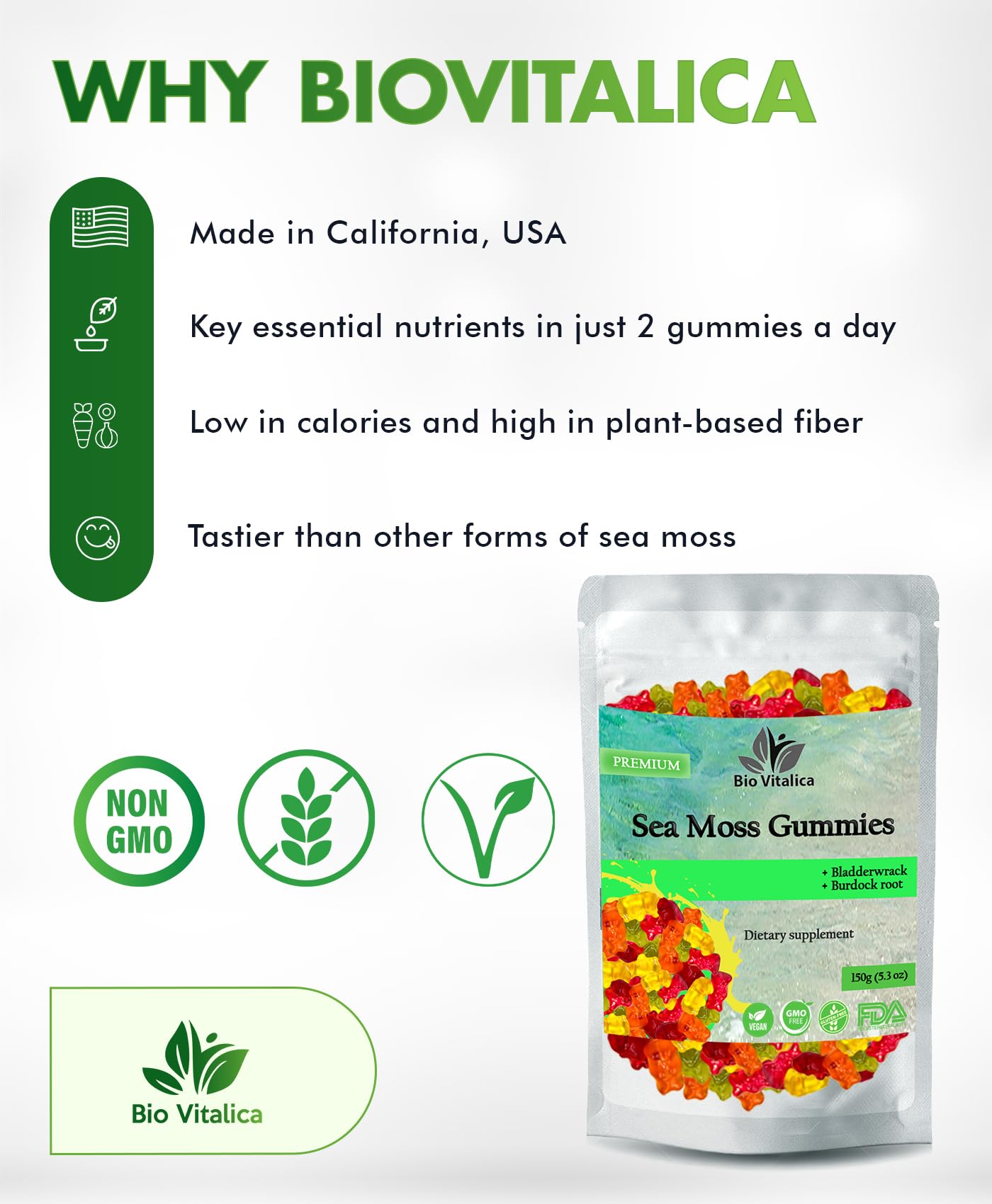 BIO VITALICA Sea Moss Gummies – with Bladderwrack & Burdock Root – Wildcrafted Gel + Powder – Vegan, Keto, Non-GMO, Gluten-Free – Fruity Mineral-Rich Gummies – 50 Count (3 Pack) - dailyvitalstore