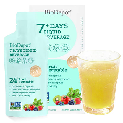 Biodepot 7 Days Colon Cleanse Liquid Beverage Gut Health Detox & Clean for Women & Men, 24 Fruit Vegetable Complex Probiotic Drink for Bowel Movements, - dailyvitalstore