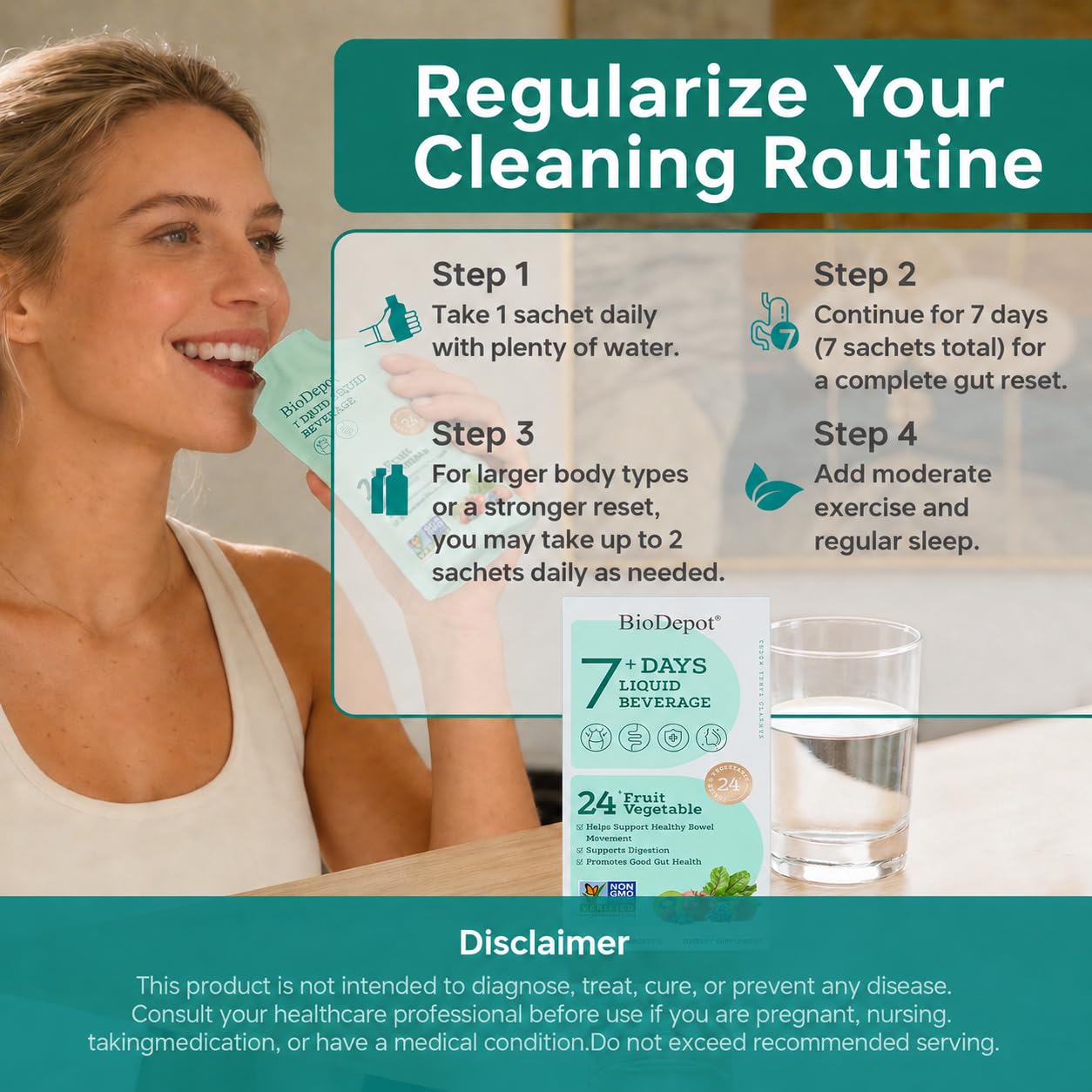 Biodepot 7 Days Colon Cleanse Liquid Beverage Gut Health Detox & Clean for Women & Men, 24 Fruit Vegetable Complex Probiotic Drink for Bowel Movements, - dailyvitalstore