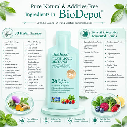 Biodepot 7 Days Colon Cleanse Liquid Beverage Gut Health Detox & Clean for Women & Men, 24 Fruit Vegetable Complex Probiotic Drink for Bowel Movements, - dailyvitalstore