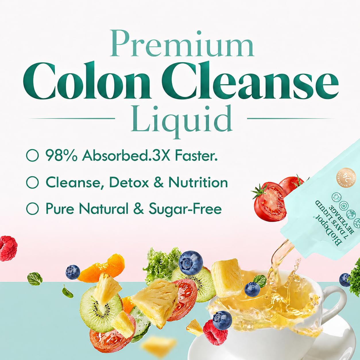 Biodepot 7 Days Colon Cleanse Liquid Beverage Gut Health Detox & Clean for Women & Men, 24 Fruit Vegetable Complex Probiotic Drink for Bowel Movements, - dailyvitalstore