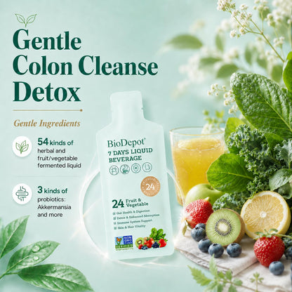 Biodepot 7 Days Colon Cleanse Liquid Beverage Gut Health Detox & Clean for Women & Men, 24 Fruit Vegetable Complex Probiotic Drink for Bowel Movements, - dailyvitalstore