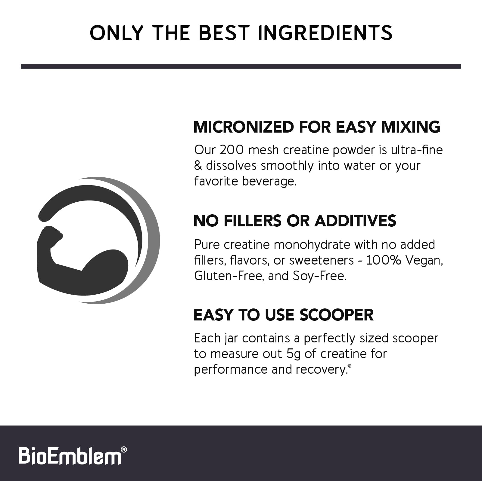BioEmblem Creatine Monohydrate Powder - Unflavored Micronized Creatine Easily Mixes - Muscle Strength, Workout Recovery, Exercise Performance - dailyvitalstore