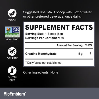 BioEmblem Creatine Monohydrate Powder - Unflavored Micronized Creatine Easily Mixes - Muscle Strength, Workout Recovery, Exercise Performance - dailyvitalstore