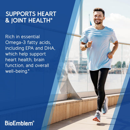 BioEmblem Omega-3 Fish Oil 2000mg - Small Size Softgels, High Absorption Form, Sustainable - 1400mg EPA &DHA Plus Vitamin D3, Non-GMO, Heart, Joint, & Brain Health Fish Oil Supplement, 120 Ct - dailyvitalstore