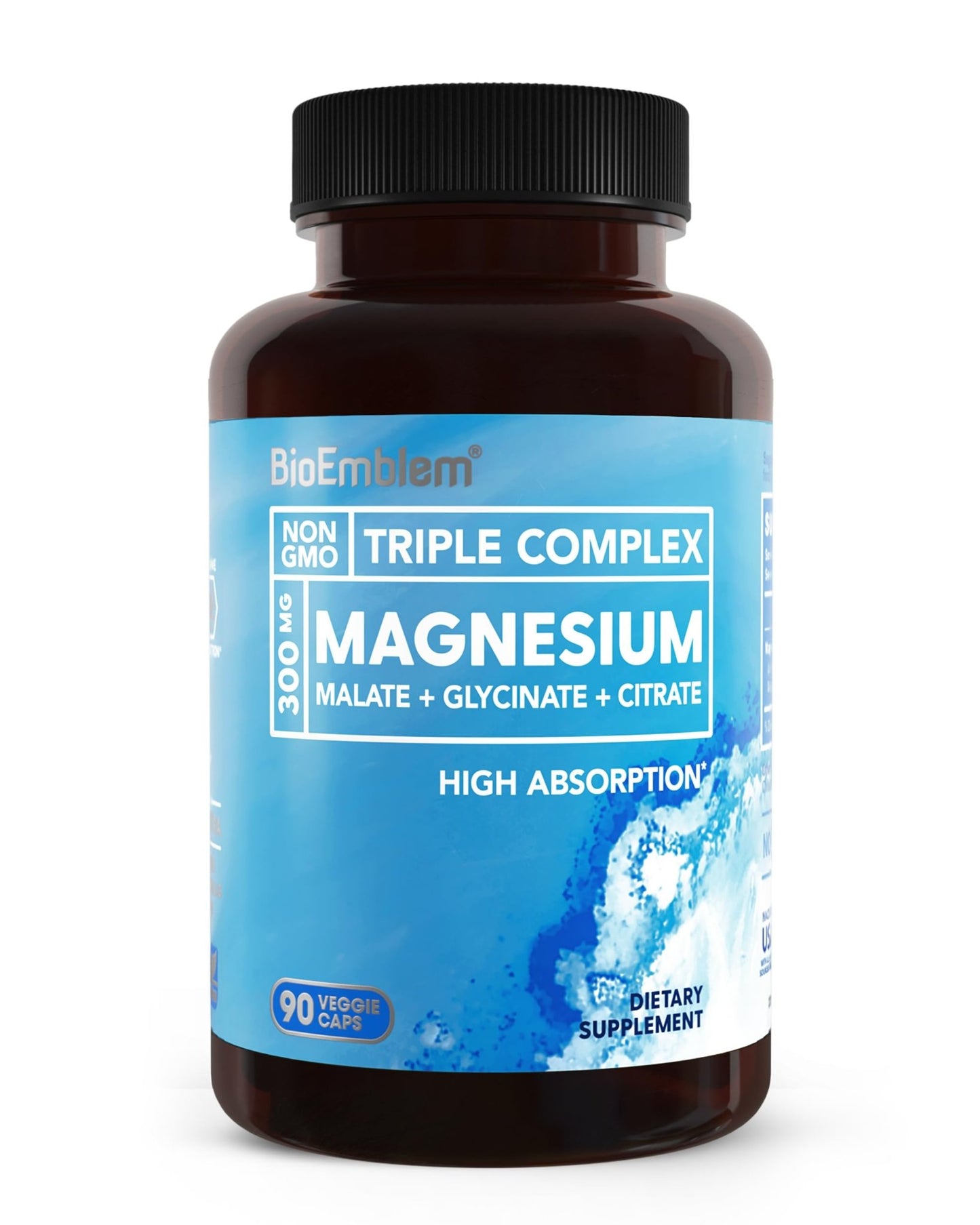 BioEmblem Triple Magnesium Complex | 300mg Magnesium Glycinate, Malate & Citrate | High Absorption Chelated Formula | Vegan, Non-GMO, Gluten-Free | 90 Capsules - dailyvitalstore