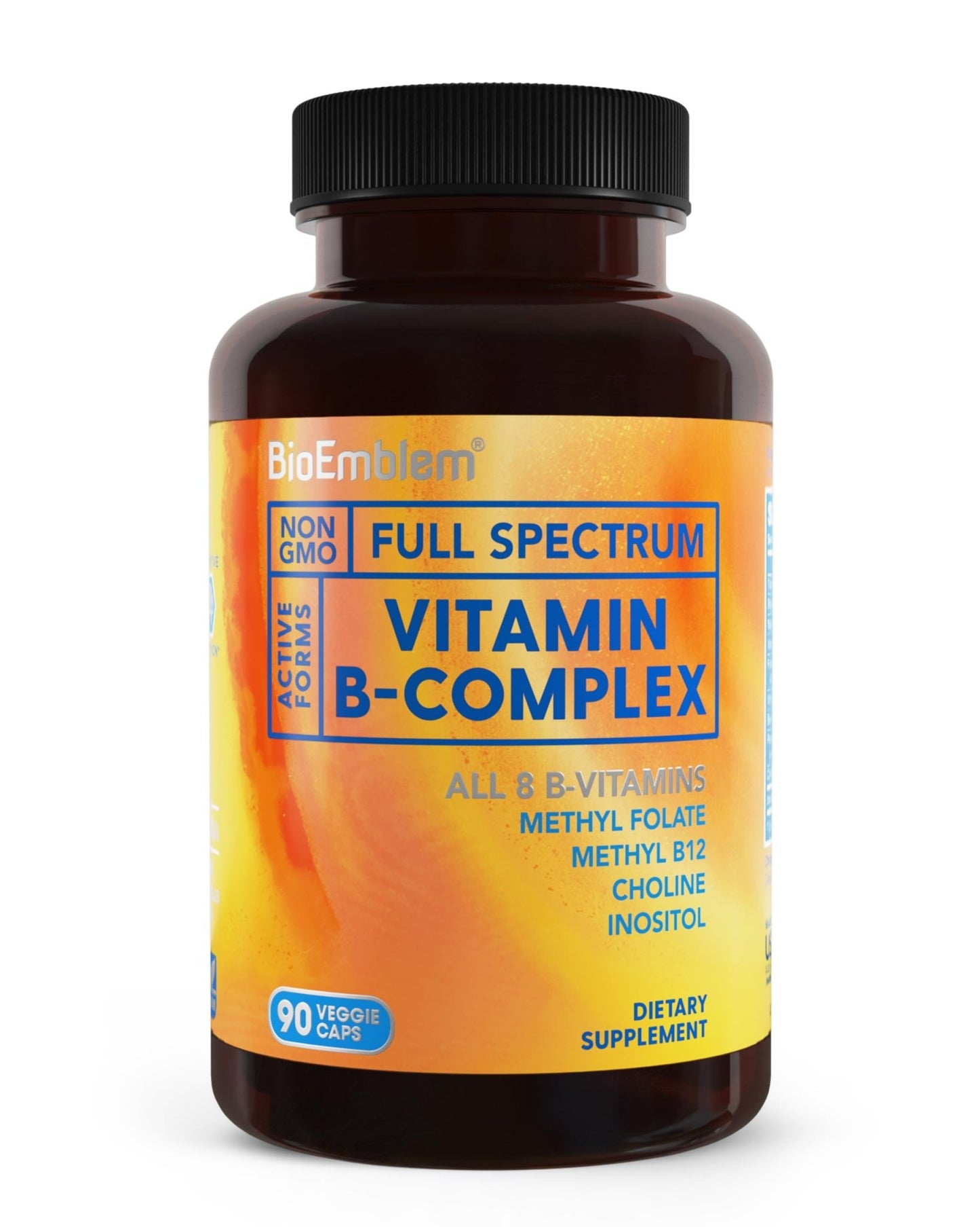 BioEmblem Vitamin B-Complex - All 8 Active Forms with Methyl Folate, Methyl B12, B6, Biotin Plus Choline Inositol, Supports Energy, Metabolism, Brain, Heart Health - dailyvitalstore