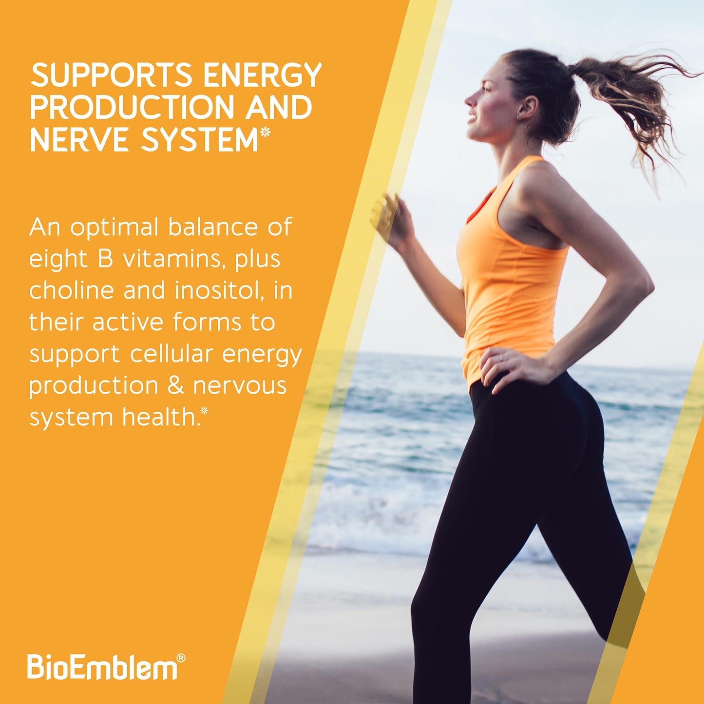 BioEmblem Vitamin B-Complex - All 8 Active Forms with Methyl Folate, Methyl B12, B6, Biotin Plus Choline Inositol, Supports Energy, Metabolism, Brain, Heart Health - dailyvitalstore