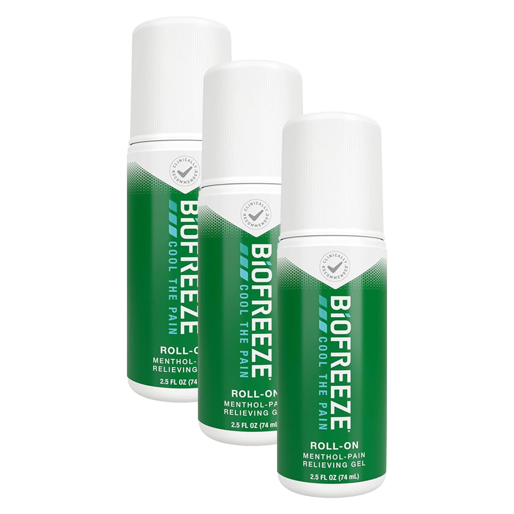 Biofreeze 13451 Roll-On Pain-Relieving Gel, 2.5 FL oz, Green Topical, Arthritis, Strains, Bruises, & Sprains (7.5 Fl Oz (Pack of 3), 3, Count) - dailyvitalstore