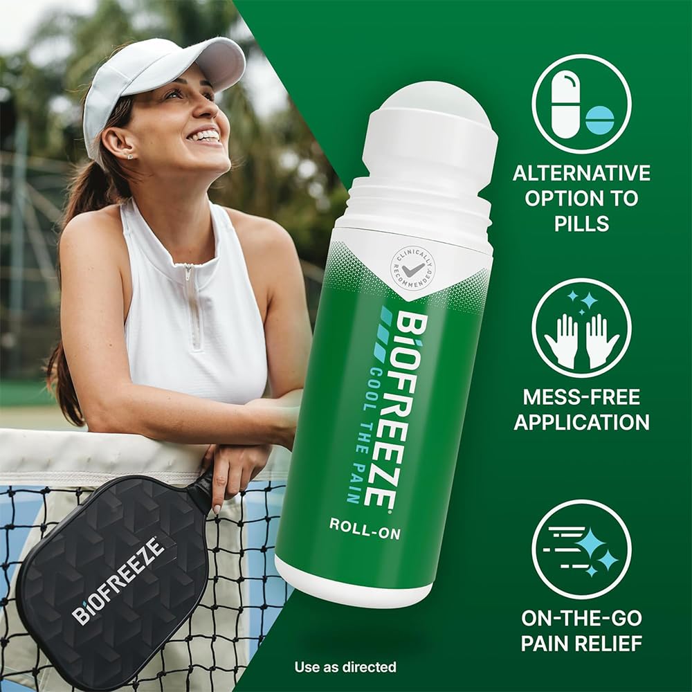 Biofreeze 13451 Roll-On Pain-Relieving Gel, 2.5 FL oz, Green Topical, Arthritis, Strains, Bruises, & Sprains (7.5 Fl Oz (Pack of 3), 3, Count) - dailyvitalstore