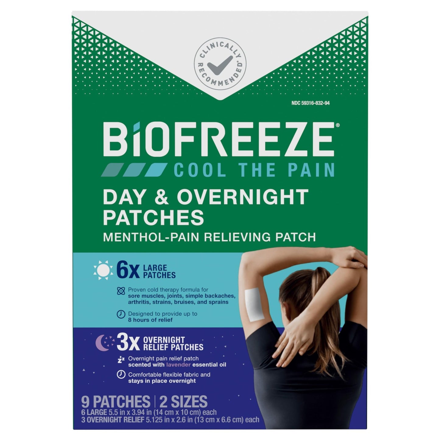Biofreeze Day & Overnight Pain Relief Patches, Menthol Pain Patches for Arthritis & Muscle Pain Relief, Comfortable & Flexible Fabric Stays in Place, 9 Patches (6 Day, 3 Night) - dailyvitalstore