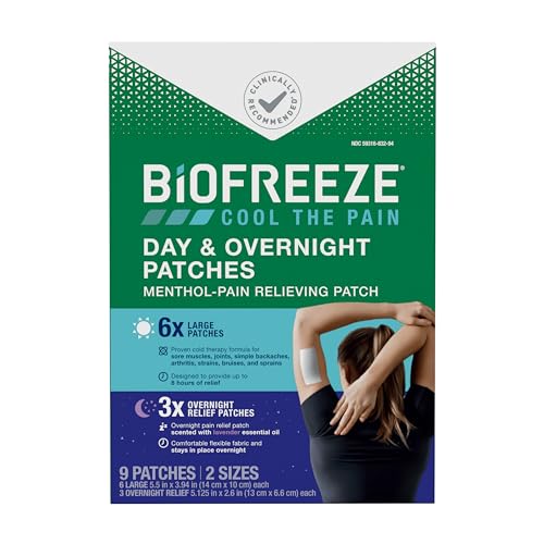 Biofreeze Day & Overnight Pain Relief Patches, Menthol Pain Patches for Arthritis & Muscle Pain Relief, Comfortable & Flexible Fabric Stays in Place, 9 Patches (6 Day, 3 Night) - dailyvitalstore