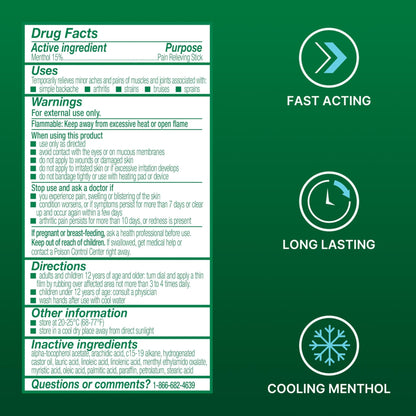 Biofreeze Dry Stick, Mess-Free Relief for Neck, Shoulder, Knee, Hip, Hand & Joint, Cooling Menthol Pain Relief Stick, Up to 100 Uses - dailyvitalstore